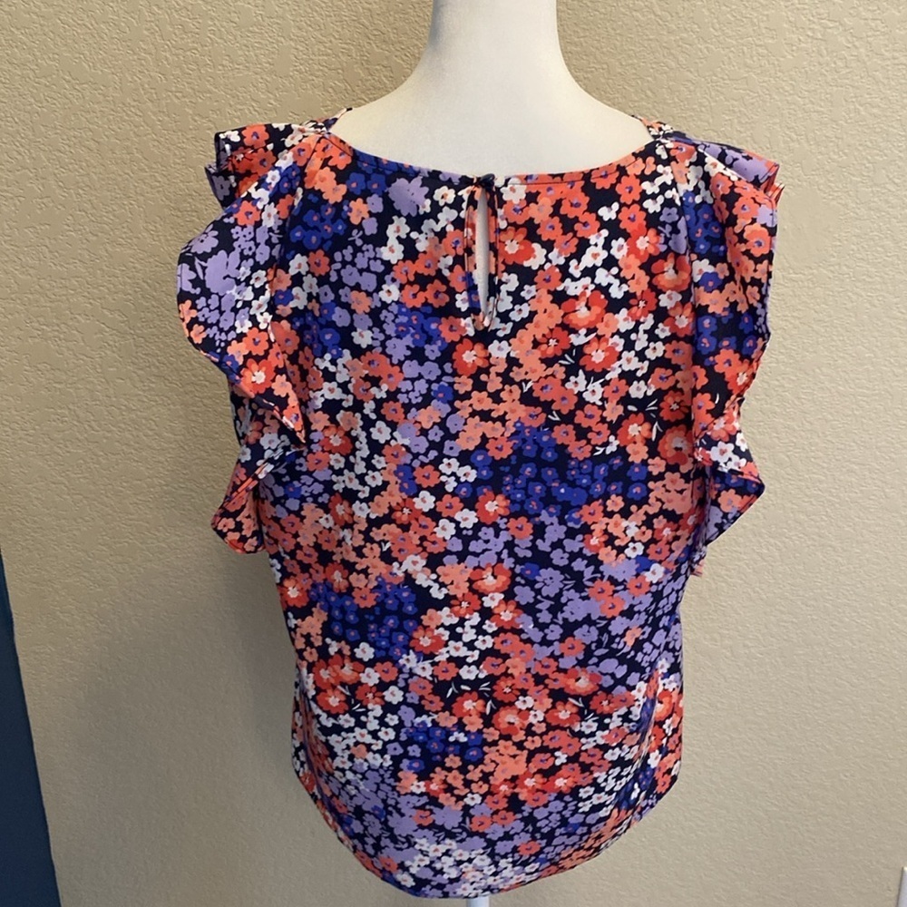 Juicy Couture Colorful Floral Ruffled Flutter Sleeve Blouse. Sz L. - Picture 9 of 16